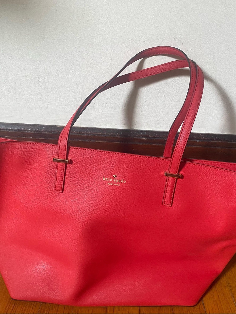 Kate Spade Red Saffiano Leather Tote with Gold Logo